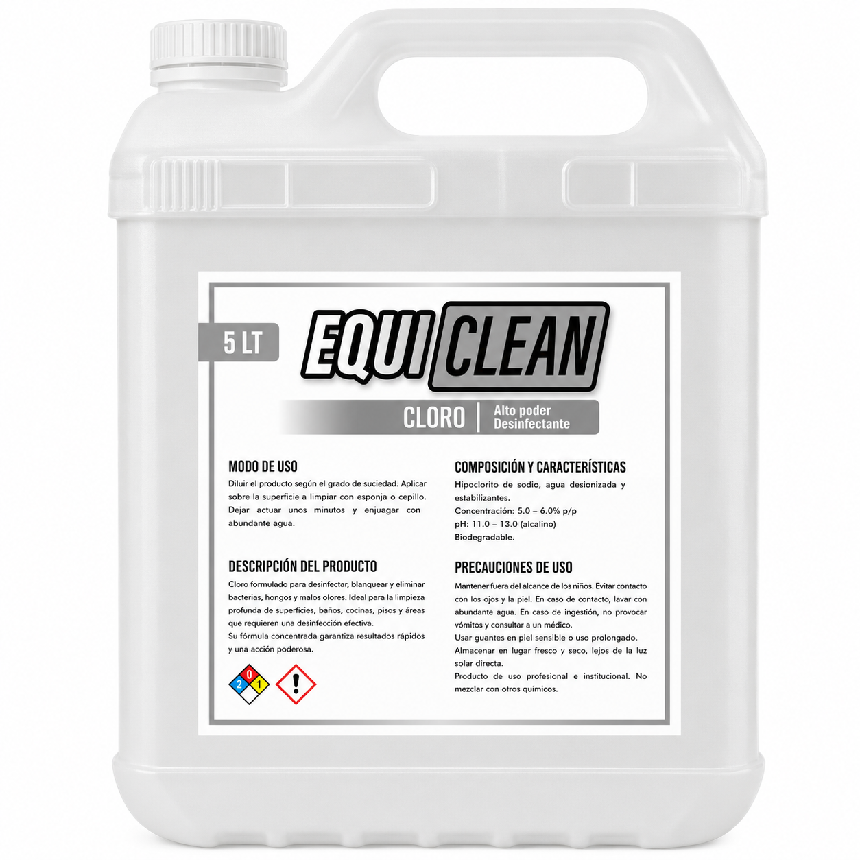 Cloro Industrial 5% Hipoclorito 5 Lt. Equi Clean Cloro Industrial 5% Hipoclorito 5 LT - Imagen 1